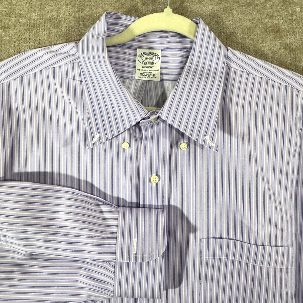 Brooks Brothers Button Down Shirt Mens 18-35 Regent Striped Non-Iron Minimalist